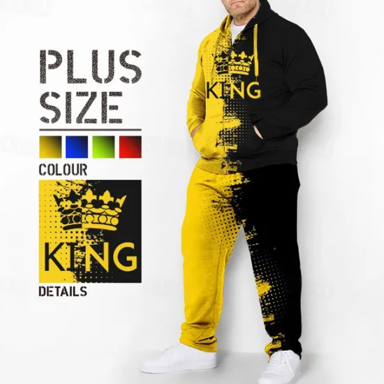Outlet OUKU Men's Graphic Color Block 2pcs 3D Sweatshirt Sets Hoodie Tracksuit Long Sleeve Long pants Hooded Fashion Designer Casual Daily Sports Going out 3D Print Spring & Fall Yellow Blue Red