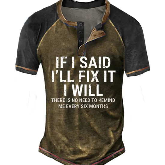 OUKU Men's Graphic Color Block Letter Henley Shirt Tee Short Sleeve 3D Print Fashion Designer Comfortable Outdoor Casual Daily Summer Black Blue Brown Green Henley Henley T-Shirt