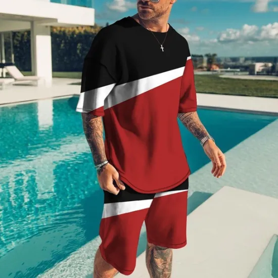 Outlet OUKU Men's Graphic Color Block 2pcs Tees sets Short Sleeve Short Pants Crew Neck Designer Casual Comfortable Outdoor Vacation Daily 3D Print Spring & Summer Black Yellow Pink