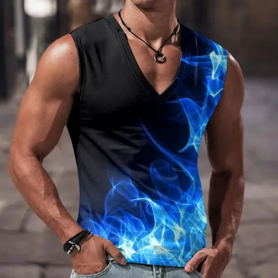 Online OUKU Men's Graphic Color Block Flame Tank Top Sleeveless T Shirt for Men Flame Shirt Sleeveless T shirt 3D Print V Neck Shirt Designer Casual Muscle Sports Running Gym Red Blue Purple Spring & Summer