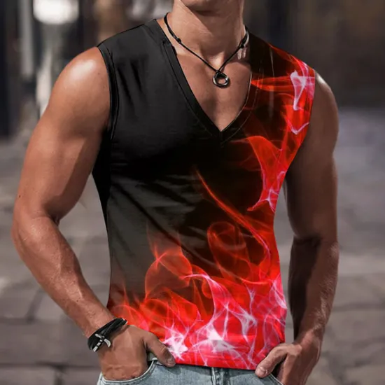 Online OUKU Men's Graphic Color Block Flame Tank Top Sleeveless T Shirt for Men Flame Shirt Sleeveless T shirt 3D Print V Neck Shirt Designer Casual Muscle Sports Running Gym Red Blue Purple Spring & Summer