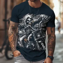 Clearance OUKU Men's Graphic Cool Skulls Motorcycle T Shirt Tee Top Short Sleeve T shirt 3D Print Crew Neck Shirt Designer Casual Street Style Sports Outdoor Holiday Going out Black Navy Blue Green Spring & Summer