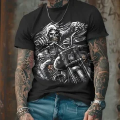 Clearance OUKU Men's Graphic Cool Skulls Motorcycle T Shirt Tee Top Short Sleeve T shirt 3D Print Crew Neck Shirt Designer Casual Street Style Sports Outdoor Holiday Going out Black Navy Blue Green Spring & Summer