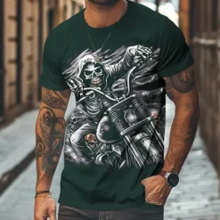 Clearance OUKU Men's Graphic Cool Skulls Motorcycle T Shirt Tee Top Short Sleeve T shirt 3D Print Crew Neck Shirt Designer Casual Street Style Sports Outdoor Holiday Going out Black Navy Blue Green Spring & Summer
