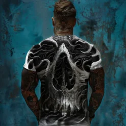 Discount OUKU Men's Graphic Cool Skulls T Shirt Tee Top Short Sleeve T shirt 3D Print Crew Neck Shirt Daily Designer Retro Vintage Sports Outdoor Holiday Going out White Khaki Dark Gray Spring & Summer Clothing
