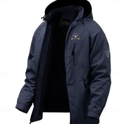 Clearance OUKU Men's Graphic Cow Print Jacket Raincoat Shell Jacket Waterproof Lightweight Casual Sports Outdoor Camping & Hiking Embroidered Side Pockets Zip Front Fall Winter Hooded Long Sleeve Green khaki Dark