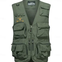 OUKU Men's Graphic Cow Vest Waistcoat Gilet Tactical Practical Removable Casual Sports Outdoor Fishing Photography Mesh Quick Dry Double Layered Fall Winter Collarless Sleeveless khaki Army Green