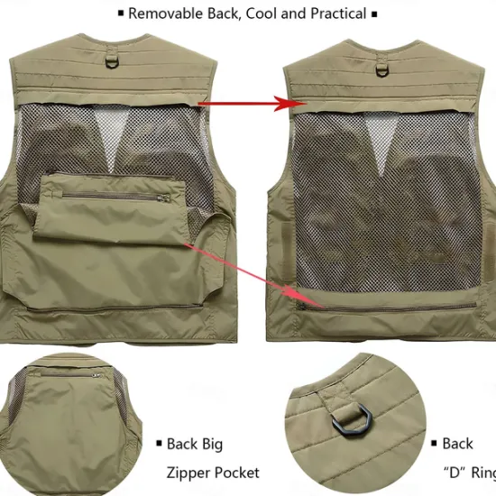 OUKU Men's Graphic Cow Vest Waistcoat Gilet Tactical Practical Removable Casual Sports Outdoor Fishing Photography Mesh Quick Dry Double Layered Fall Winter Collarless Sleeveless khaki Army Green