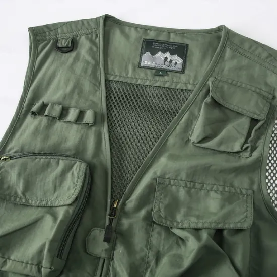OUKU Men's Graphic Cow Vest Waistcoat Gilet Tactical Practical Removable Casual Sports Outdoor Fishing Photography Mesh Quick Dry Double Layered Fall Winter Collarless Sleeveless khaki Army Green