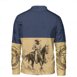 Hot OUKU Men's Graphic Cowboy Hoodies Daily Casual Long Sleeve Stand Collar Vacation Going out Streetwear Print Spring & Fall Designer Blue