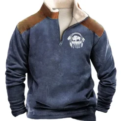 New OUKU Men's Graphic Cowboy Sweatshirts Sweatshirt Zip Sweatshirt Long Sleeve Sweatshirt Quarter Zip Daily Casual Vintage Retro 3D Print Vacation Holiday Going out Print Fleece Fall & Winter