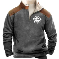 New OUKU Men's Graphic Cowboy Sweatshirts Sweatshirt Zip Sweatshirt Long Sleeve Sweatshirt Quarter Zip Daily Casual Vintage Retro 3D Print Vacation Holiday Going out Print Fleece Fall & Winter