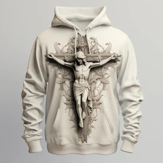 OUKU Men's Graphic Cross Faith Hoodie Hoodies Sweatshirt Fashion Daily Long Sleeve Hooded Vacation Sports Outdoor Holiday Black Khaki Print Front Pocket Spring & Fall Designer