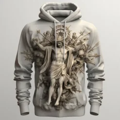 OUKU Men's Graphic Cross Faith Hoodie Hoodies Sweatshirt Fashion Daily Long Sleeve Hooded Vacation Sports Outdoor Holiday Black Khaki Print Front Pocket Spring & Fall Designer