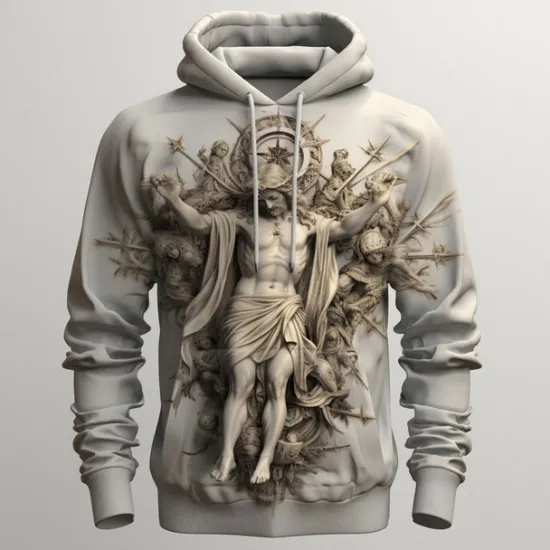 OUKU Men's Graphic Cross Faith Hoodie Hoodies Sweatshirt Fashion Daily Long Sleeve Hooded Vacation Sports Outdoor Holiday Black Khaki Print Front Pocket Spring & Fall Designer
