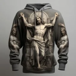 OUKU Men's Graphic Cross Faith Hoodie Hoodies Sweatshirt Fashion Daily Long Sleeve Hooded Vacation Sports Outdoor Holiday Black Khaki Print Front Pocket Spring & Fall Designer