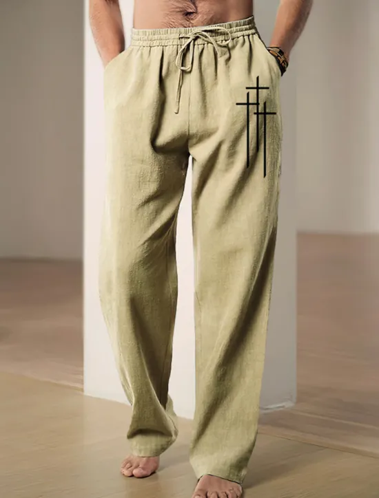 Clearance OUKU Men's Graphic Cross Faith Pants Trousers Mid Waist Casual Daily Wear Vacation Going out Spring Fall Black Blue Green