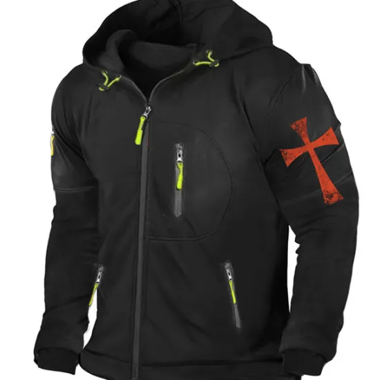 OUKU Men's Graphic Cross Long Sleeve Sweatshirts Hooded Streetwear Designer Sports & Outdoor Casual Spring & Fall Black Dark Gray Gray Clothing Apparel Designer S M L XL XXL 3XL