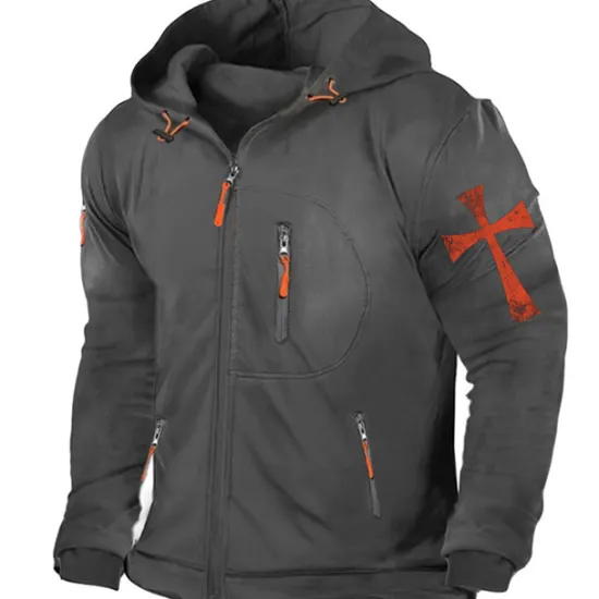 OUKU Men's Graphic Cross Long Sleeve Sweatshirts Hooded Streetwear Designer Sports & Outdoor Casual Spring & Fall Black Dark Gray Gray Clothing Apparel Designer S M L XL XXL 3XL
