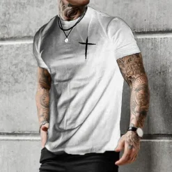 Outlet OUKU Men's Graphic Cross T Shirt Casual Style 100% Cotton Short Sleeve Graphic Shirt Black White Gray Comfortable Tee Street Casual Fashion Designer Clothing