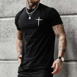 Outlet OUKU Men's Graphic Cross T Shirt Casual Style 100% Cotton Short Sleeve Graphic Shirt Black White Gray Comfortable Tee Street Casual Fashion Designer Clothing