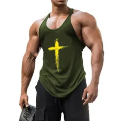 Online OUKU Men's Graphic Cross Tank Top Vest Top Undershirt Graphic Tee Sleeveless Shirt Sleeveless T shirt Crew Neck Shirt Fashion Streetwear Muscle Sports & Outdoor Athleisure Gym Black Red Gray Summer