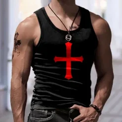 Clearance OUKU Men's Graphic Cross Tank Top Vest Top Sleeveless T Shirt for Men Sleeveless T shirt 3D Print Crew Neck Shirt Sports Fashion Subculture Sports Outdoor Casual Gym Blue Red Purple Summer Clothing Apparel