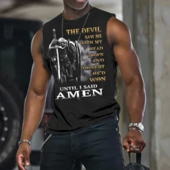 New OUKU Men's Graphic Cross Vest Top Sleeveless T Shirt for Men Sleeveless Cap Sleeve T shirt 3D Print Crew Neck Shirt Fashion Designer Muscle Daily Sports Running Light Yellow Black White Spring & Summer