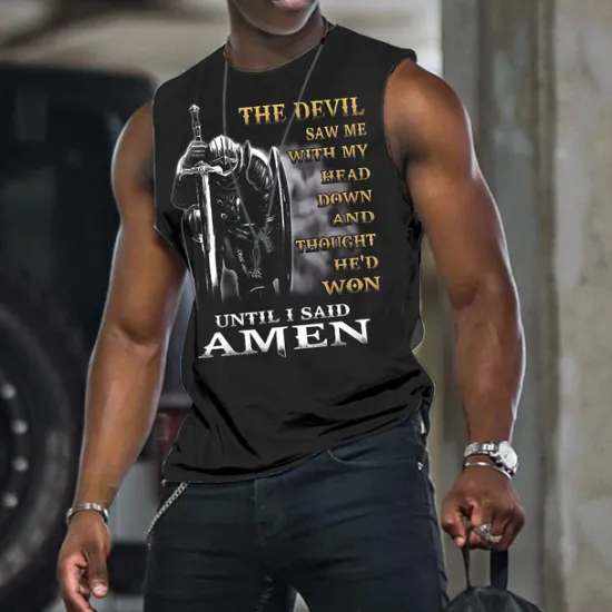 New OUKU Men's Graphic Cross Vest Top Sleeveless T Shirt for Men Sleeveless Cap Sleeve T shirt 3D Print Crew Neck Shirt Fashion Designer Muscle Daily Sports Running Light Yellow Black White Spring & Summer