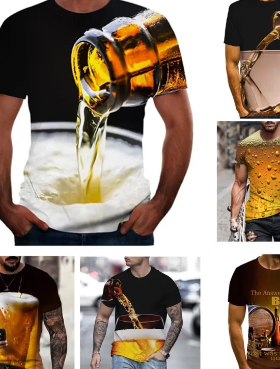Outlet OUKU Men's Graphic 3D Beer Shirt T Shirt Short Sleeve T shirt Round Neck Shirt Basic Going out Weekend Dark Grey A B Clothing Apparel Plus Size S M L XL 2XL 3XL 4XL