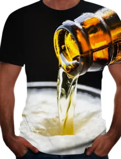 Outlet OUKU Men's Graphic 3D Beer Shirt T Shirt Short Sleeve T shirt Round Neck Shirt Basic Going out Weekend Dark Grey A B Clothing Apparel Plus Size S M L XL 2XL 3XL 4XL
