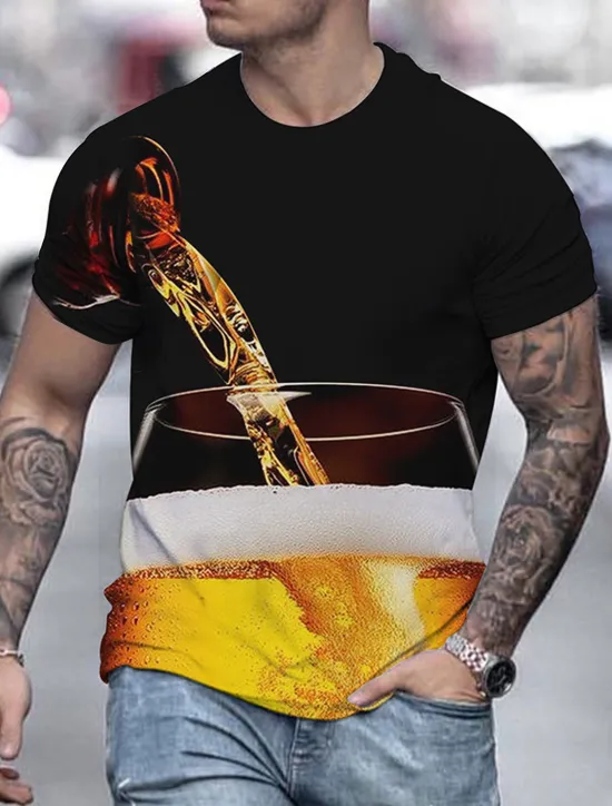 Outlet OUKU Men's Graphic 3D Beer Shirt T Shirt Short Sleeve T shirt Round Neck Shirt Basic Going out Weekend Dark Grey A B Clothing Apparel Plus Size S M L XL 2XL 3XL 4XL