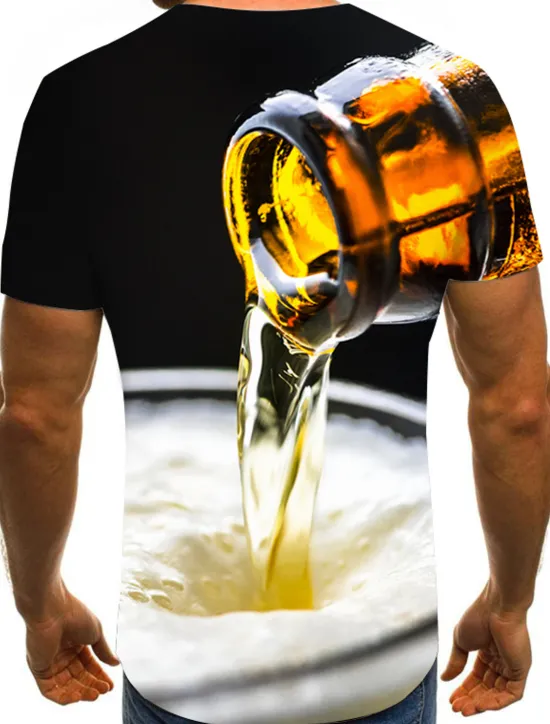 Outlet OUKU Men's Graphic 3D Beer Shirt T Shirt Short Sleeve T shirt Round Neck Shirt Basic Going out Weekend Dark Grey A B Clothing Apparel Plus Size S M L XL 2XL 3XL 4XL