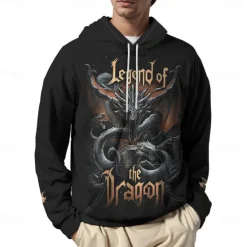 Clearance OUKU Men's Graphic Dark Hoodie Hoodies Sweatshirt Vacation Daily Long Sleeve Hooded Vacation Sports Outdoor Going out Printing Spring & Fall Designer Black