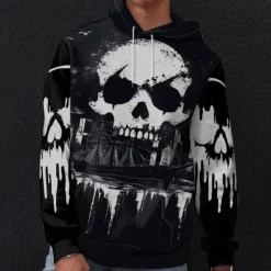 Discount OUKU Men's Graphic Dark Hoodie Hoodies Sweatshirt Vacation Daily Long Sleeve Hooded Vacation Sports Outdoor Going out Printing Winter Spring & Fall Designer Black