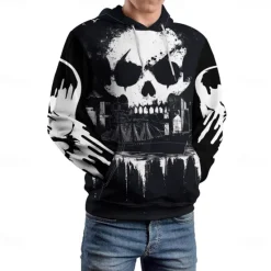 Discount OUKU Men's Graphic Dark Hoodie Hoodies Sweatshirt Vacation Daily Long Sleeve Hooded Vacation Sports Outdoor Going out Printing Winter Spring & Fall Designer Black