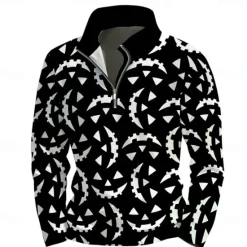 OUKU Men's Graphic Dark Hoodies Daily Casual Long Sleeve Stand Collar Vacation Going out Streetwear Print Spring & Fall Designer Black