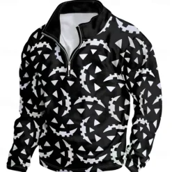 OUKU Men's Graphic Dark Hoodies Daily Casual Long Sleeve Stand Collar Vacation Going out Streetwear Print Spring & Fall Designer Black
