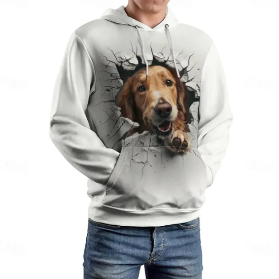 Online OUKU Men's Graphic Dog Hoodie Hoodies Sweatshirt Vacation Daily Long Sleeve Hooded Vacation Sports Outdoor Going out Printing Winter Spring & Fall Designer White