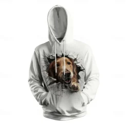 Online OUKU Men's Graphic Dog Hoodie Hoodies Sweatshirt Vacation Daily Long Sleeve Hooded Vacation Sports Outdoor Going out Printing Winter Spring & Fall Designer White
