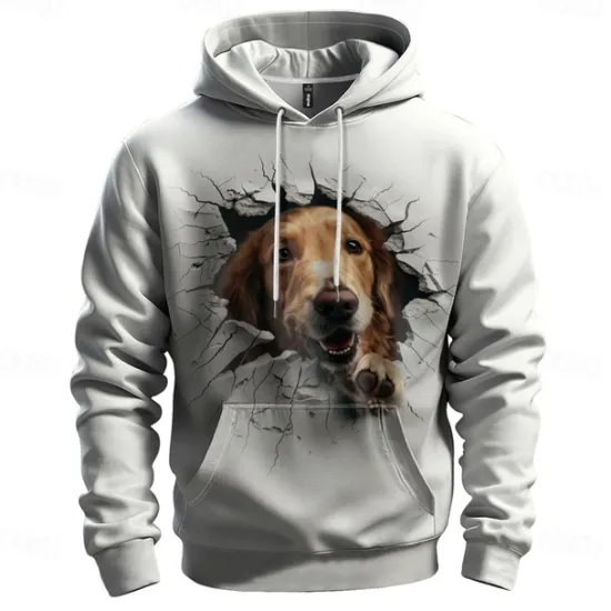 Online OUKU Men's Graphic Dog Hoodie Hoodies Sweatshirt Vacation Daily Long Sleeve Hooded Vacation Sports Outdoor Going out Printing Winter Spring & Fall Designer White