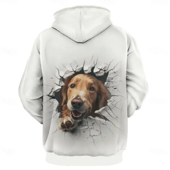Online OUKU Men's Graphic Dog Hoodie Hoodies Sweatshirt Vacation Daily Long Sleeve Hooded Vacation Sports Outdoor Going out Printing Winter Spring & Fall Designer White