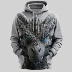 Hot OUKU Men's Graphic Dragon Hoodies Sweatshirt Cool Party Long Sleeve Crew Neck Club Streetwear Red Blue Drawstring 3D Print Fall Winter Designer