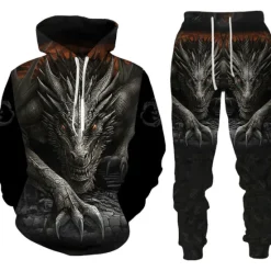 Hot OUKU Men's Graphic Dragon 2pcs 3D Sweatshirt Sets Tracksuit Hoodies Long Sleeve Long pants Hooded Streetwear Designer Basic Sports & Outdoor Casual Sports Print Spring Fall Black Red Orange