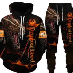 Hot OUKU Men's Graphic Dragon 2pcs 3D Sweatshirt Sets Tracksuit Hoodies Long Sleeve Long pants Hooded Streetwear Designer Basic Sports & Outdoor Casual Sports Print Spring Fall Black Red Orange