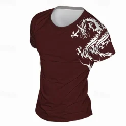 Outlet OUKU Men's Graphic Dragon T Shirt Tee Top Short Sleeve T shirt 3D Print Crew Neck Shirt Daily Designer Casual Sports Outdoor Holiday Going out Black Burgundy Gray Spring & Summer Clothing Apparel S M L XL