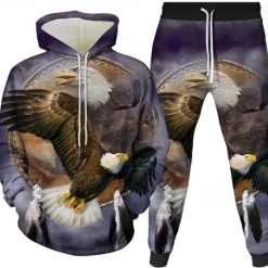 Discount OUKU Men's Graphic Eagle 2pcs 3D Sweatshirt Sets Tracksuit Hoodies Long Sleeve Long pants Hooded Streetwear Basic Casual Sports & Outdoor Casual Sports Print Spring Fall Black White Red