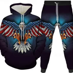 Discount OUKU Men's Graphic Eagle 2pcs 3D Sweatshirt Sets Tracksuit Hoodies Long Sleeve Long pants Hooded Streetwear Basic Casual Sports & Outdoor Casual Sports Print Spring Fall Black White Red