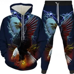 Discount OUKU Men's Graphic Eagle 2pcs 3D Sweatshirt Sets Tracksuit Hoodies Long Sleeve Long pants Hooded Streetwear Basic Casual Sports & Outdoor Casual Sports Print Spring Fall Black White Red