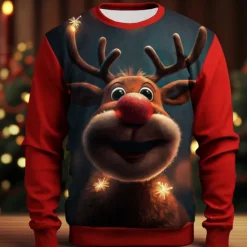 OUKU Men's Graphic Elk Moose Christmas Sweatshirts Sweatshirt Golf Pullover Sweatshirt Long Sleeve Sweatshirt Crew Neck Fashion Daily Casual 3D Print Vacation Holiday Going out Print Spring & Fall